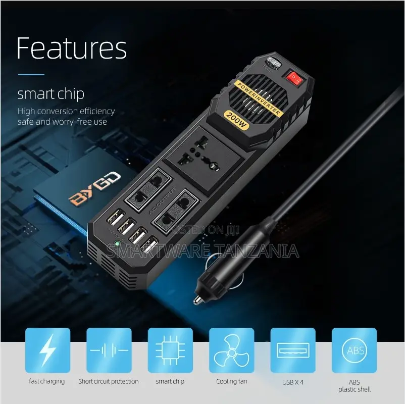 Efficient 200w Travel Power Inverter With Ac Outlets And Usb Charging
