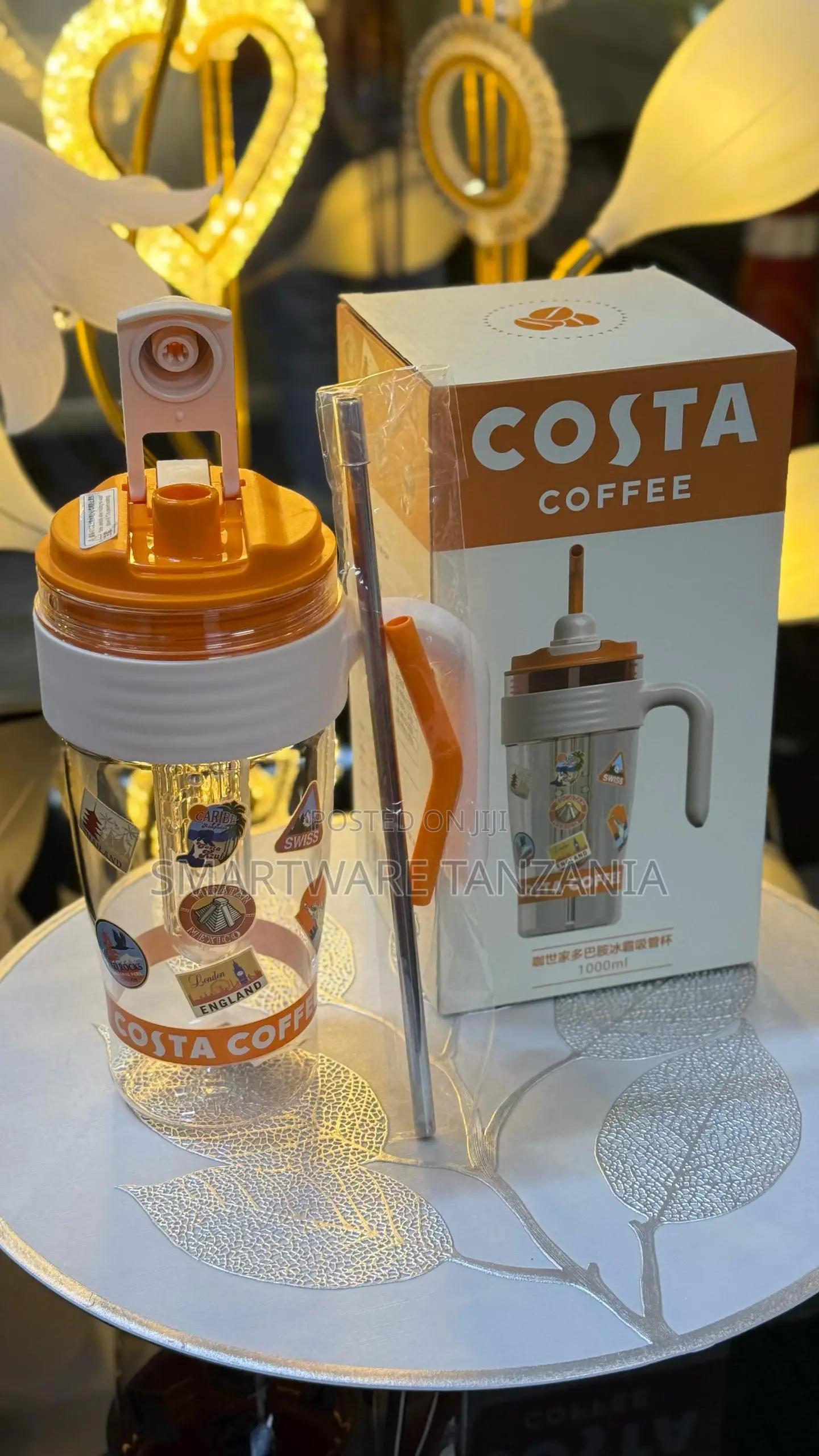 Orange Costa Coffee Tumbler With Straw for Adventurous Hydration