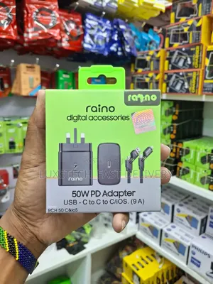 Raino Fast Charger 50w Pd Adapter Two Usb-C to Usb-C/Ios Cables