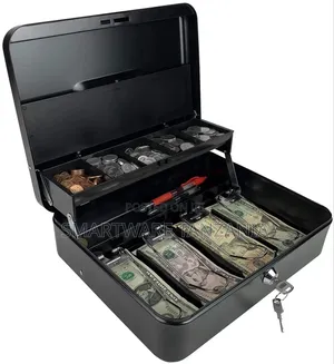 Professional Black Metal Cash Box With 2-tier Money Organizer
