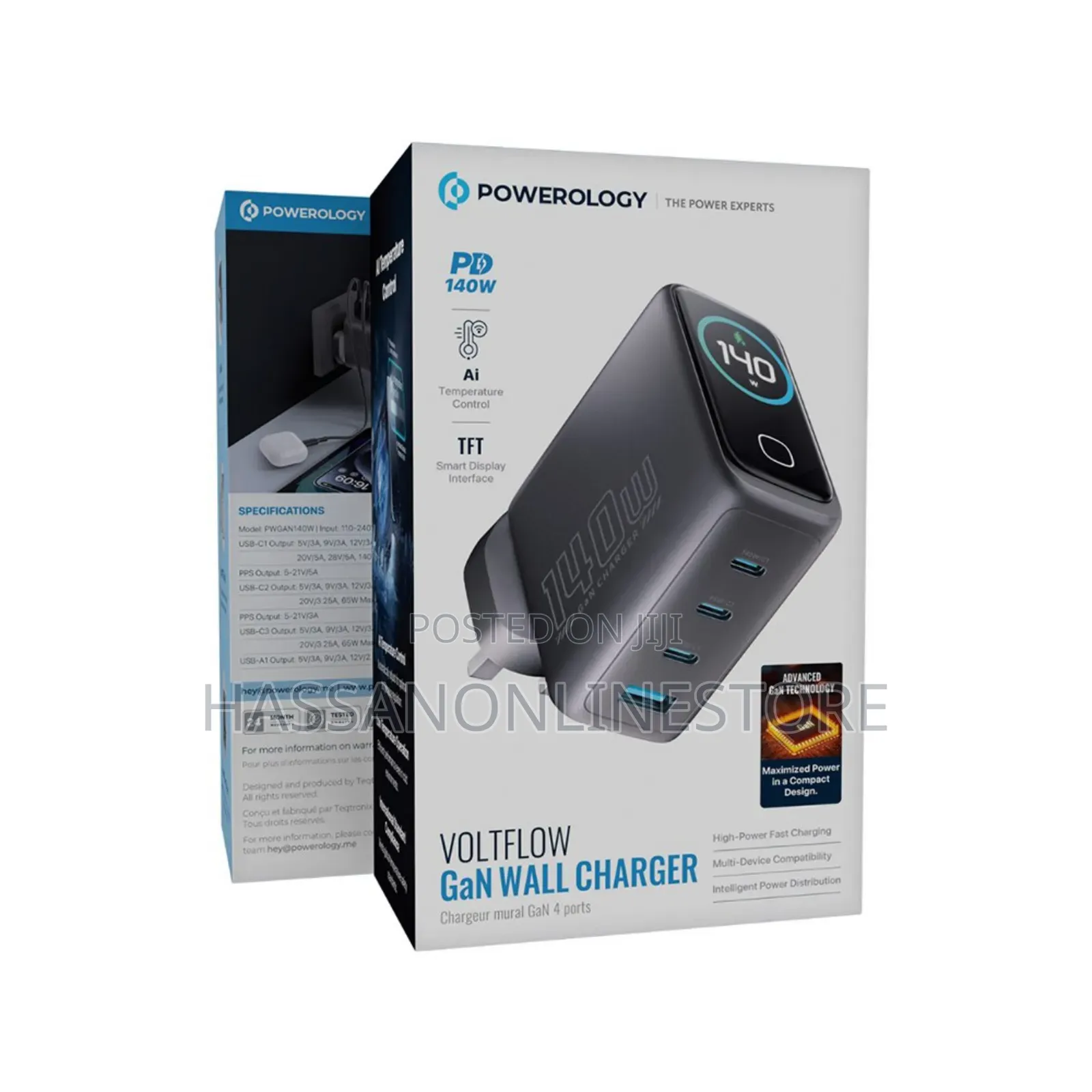 Powerology Voltflow Gan Wall Charger Pd 140w - Black