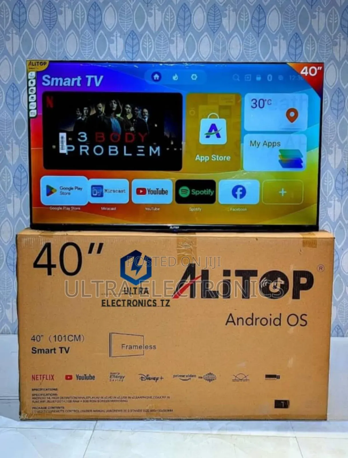 *Alitop Smart Android 14 Frameless Tv 40 Inch Youtube, Netflix