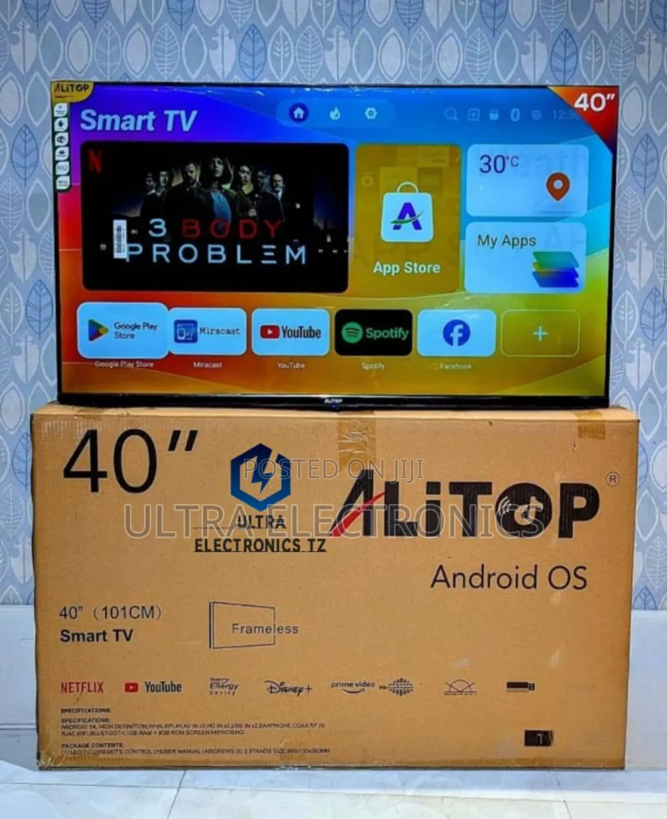 *Alitop Smart Android 14 Frameless Tv 40 Inch Youtube, Netflix