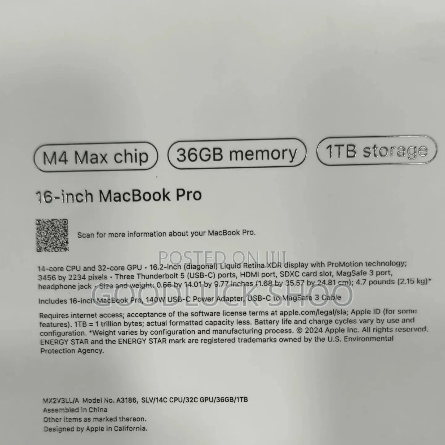New Apple MacBook Pro 2024 M4 Max 16-Inch 36GB Apple M4 Max SSD 1T