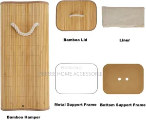 Natural Bamboo Laundry Hamper With a Lid and Rope Handles.