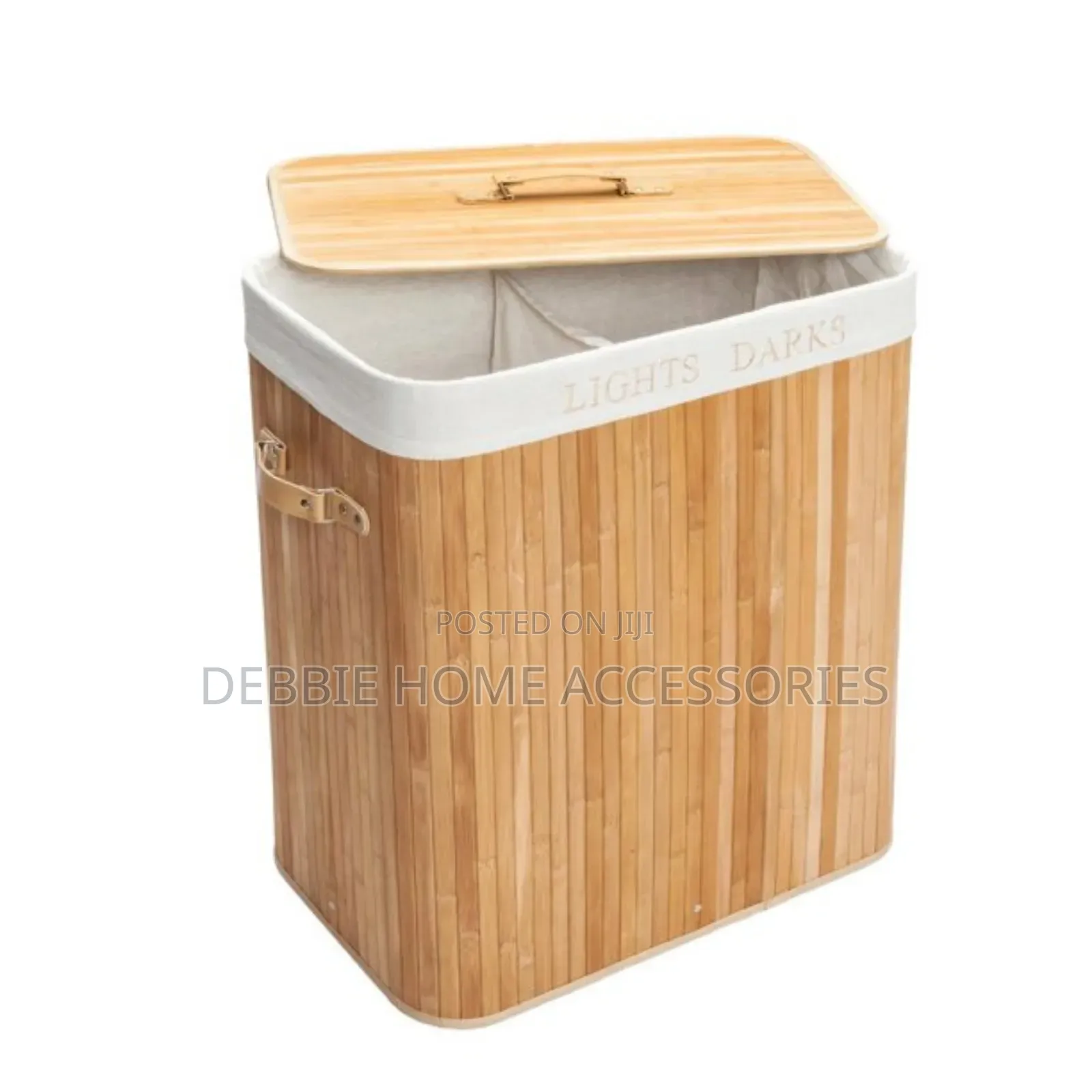 Natural Bamboo Laundry Hamper With a Lid and Rope Handles.
