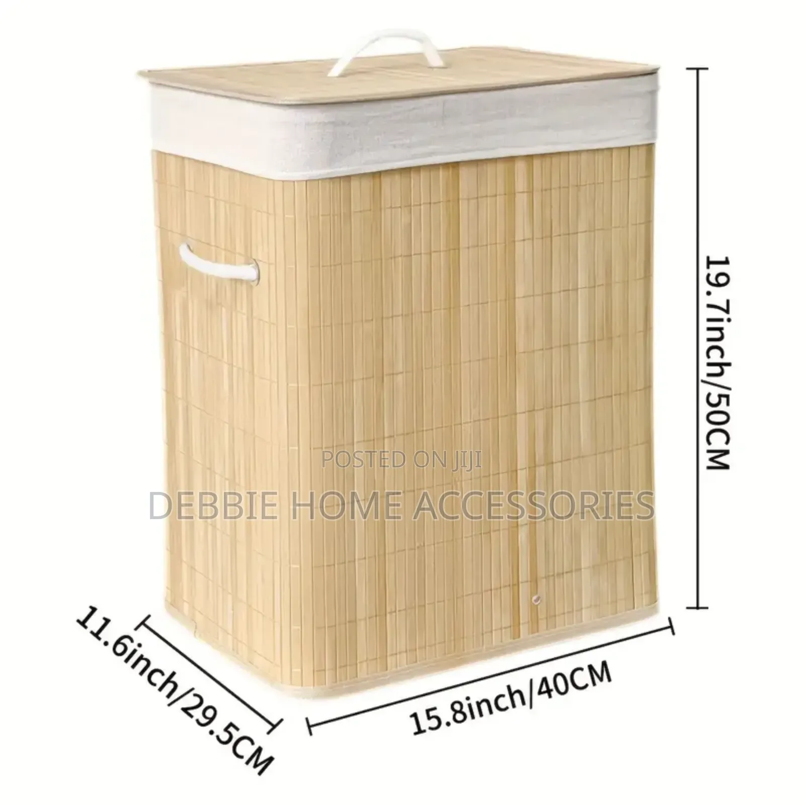 Natural Bamboo Laundry Hamper With a Lid and Rope Handles.