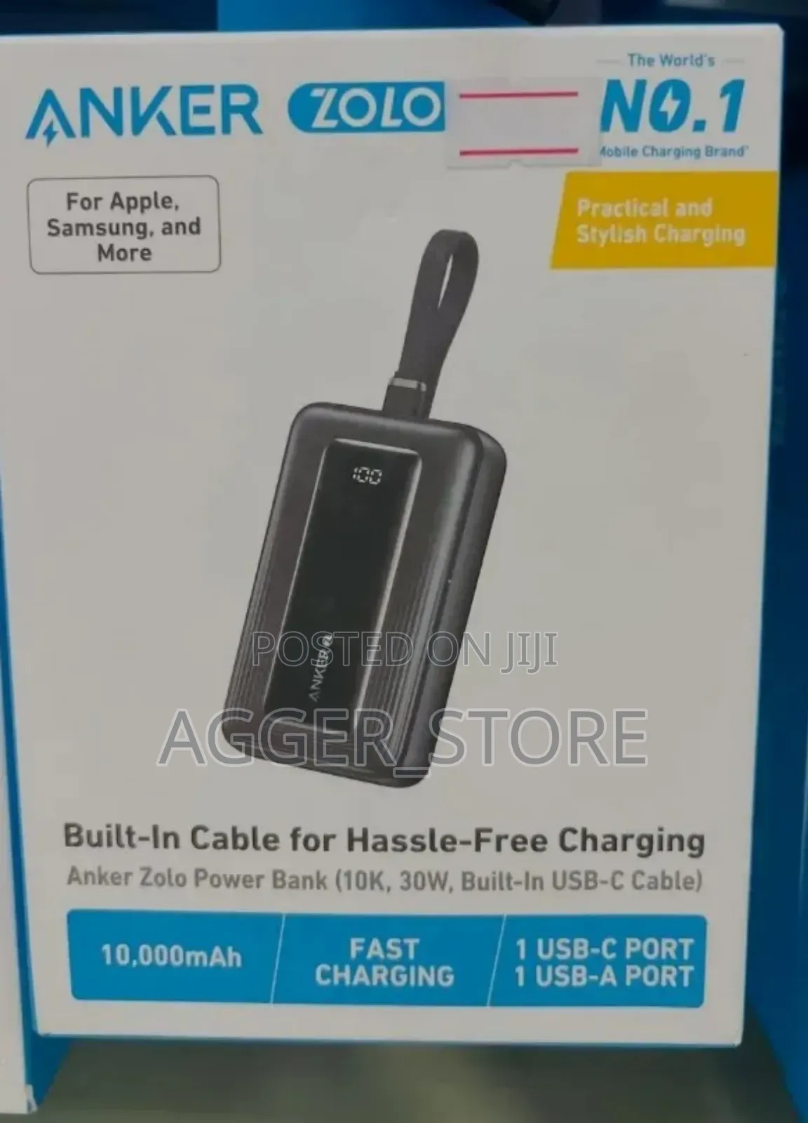 Anker Zolo Power Bank (, 30w, Built-in Usb-C Cable) 10,000mah