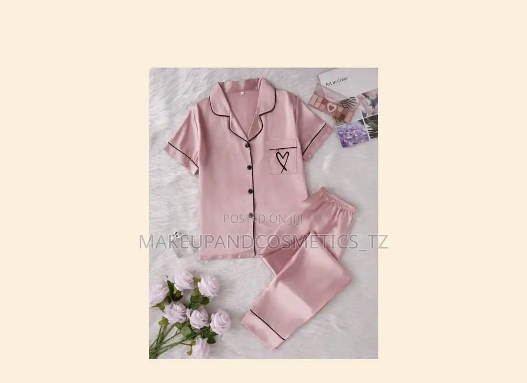Pink Silk Heart Short Sleeve Pajama Set In 3xl