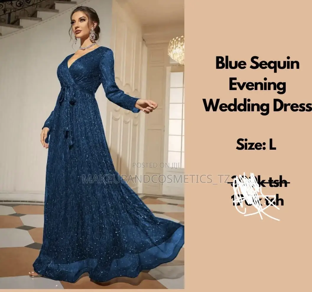 Blue Sequin Evening Wedding Dress