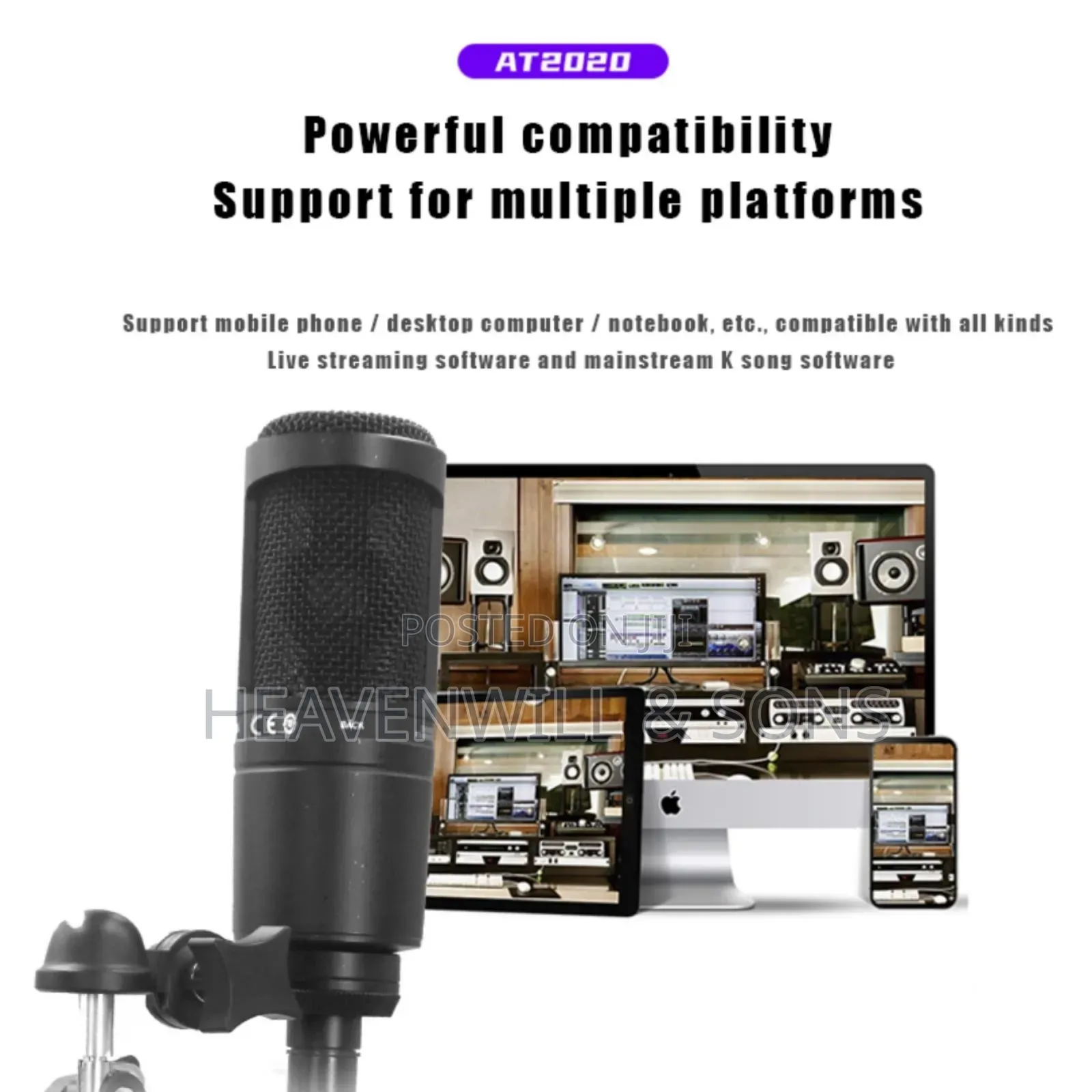 At2020 Style XLR Condenser Microphone for Podcast Studio Recording