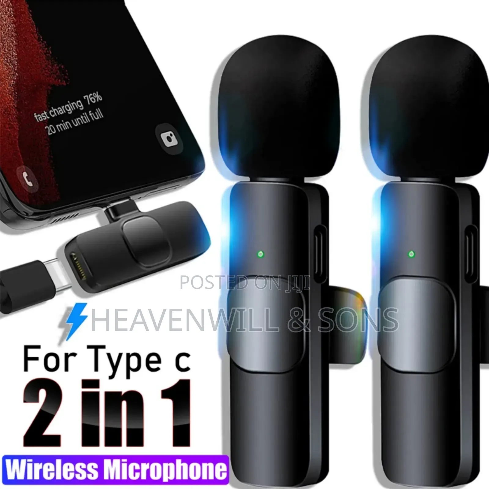 2-in-1 Wireless Mic for iPhone Android – Noise Cancelling