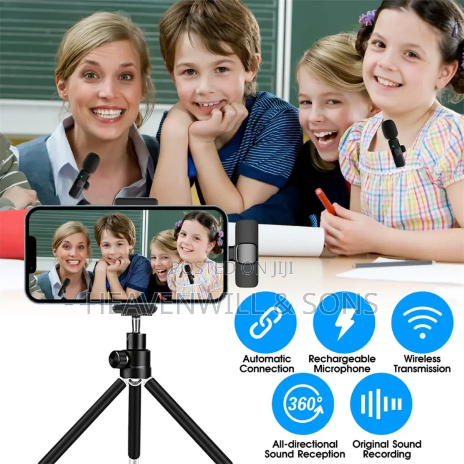 2-in-1 Wireless Mic for iPhone Android – Noise Cancelling