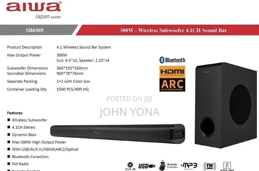 Aiwa Sound Bar Model Sb6505 300w