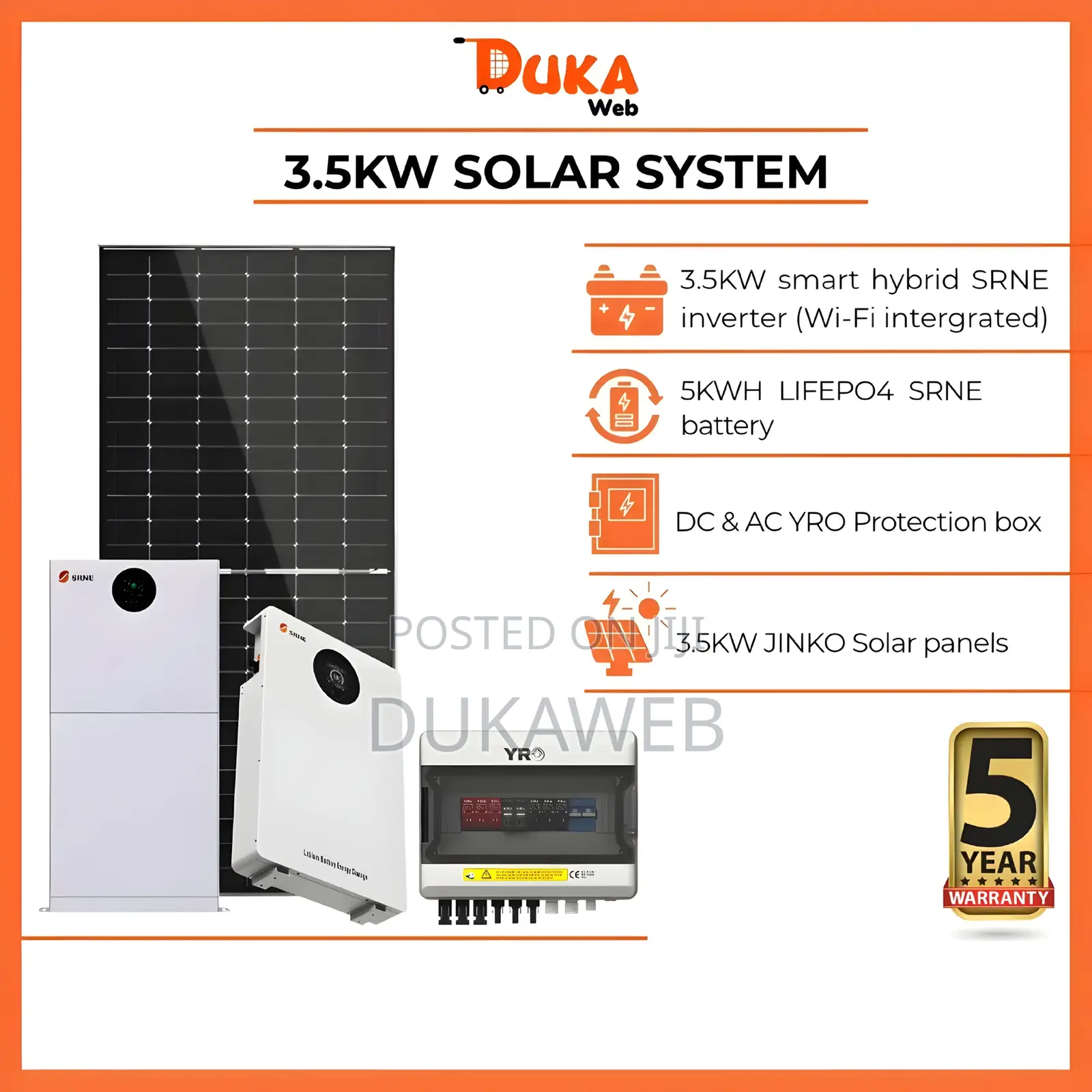 3.5kw Solar System – Hybrid Inverter, 5kwh Battery.