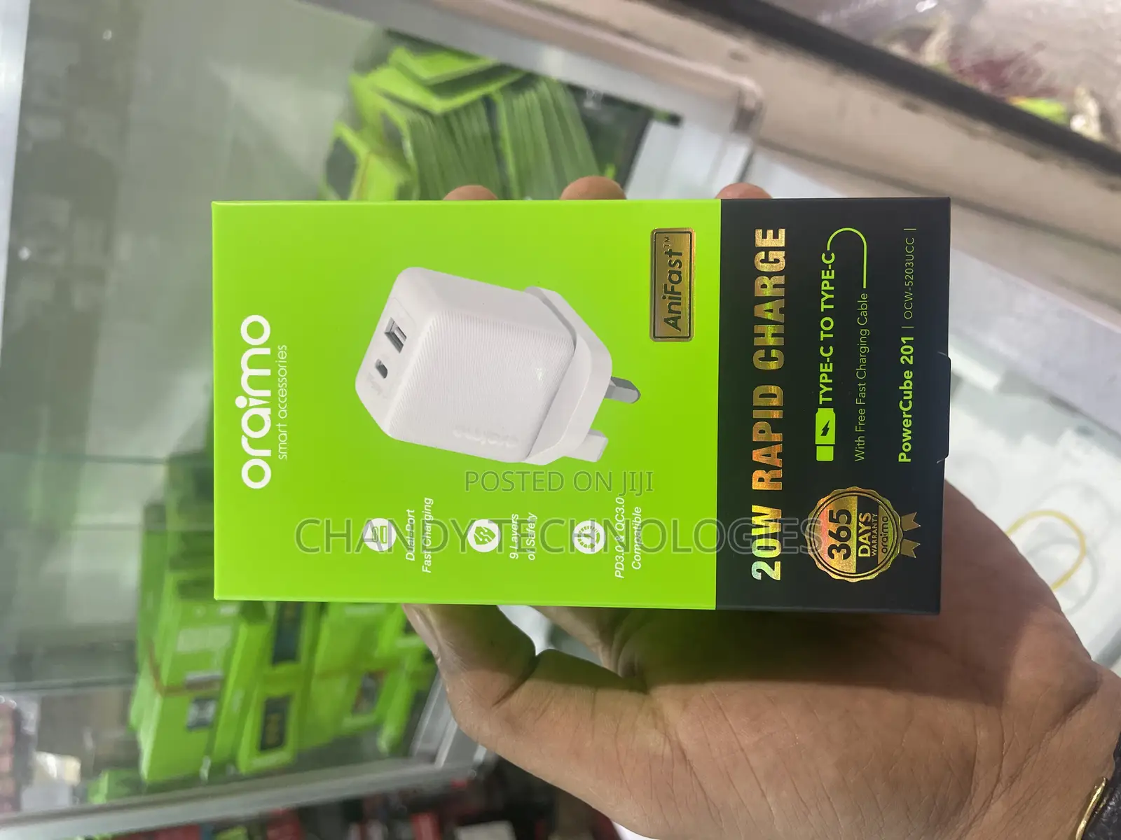Oraimo Powercube 20w Dual-Port Rapid Wall Charger Kit.