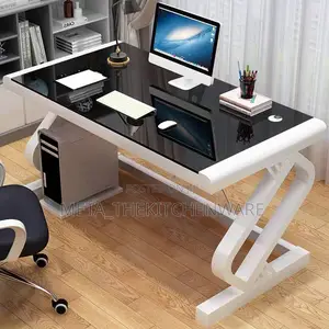 Modern Z-Shaped Tempered Glass Computer Desk