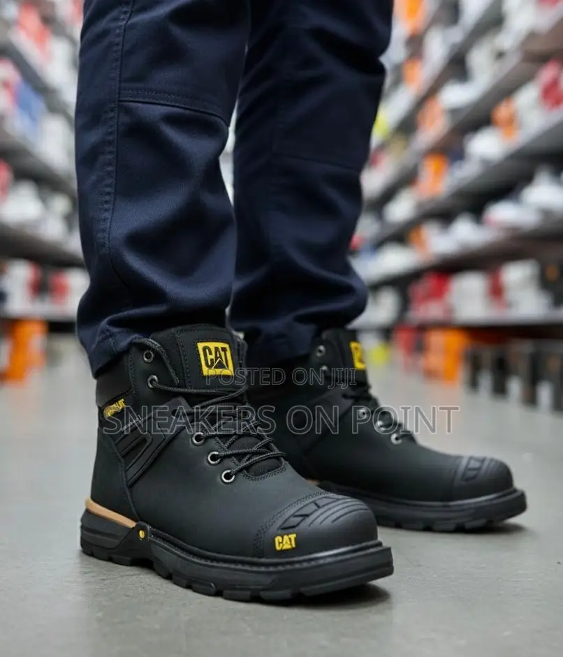 This Is a Pair of Black Caterpillar Excavator Safety Boots