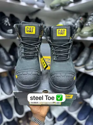 This Is a Pair of Black Caterpillar Excavator Safety Boots