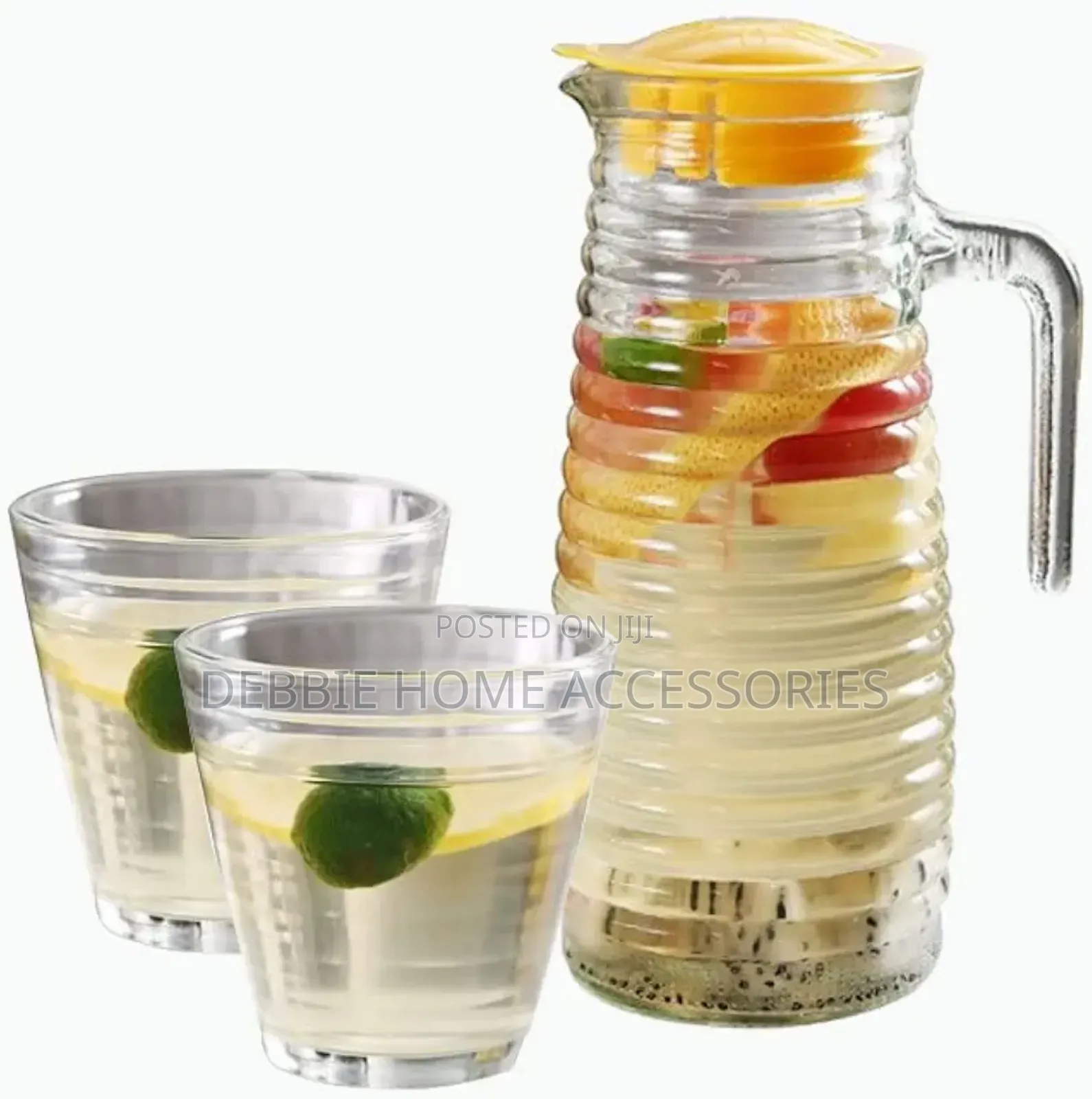 Glass Water Pitcher With Lid 3 Piecs (1 Kettle + 2 Cups )