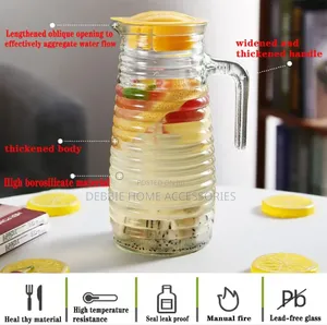 Glass Water Pitcher With Lid 3 Piecs (1 Kettle + 2 Cups )