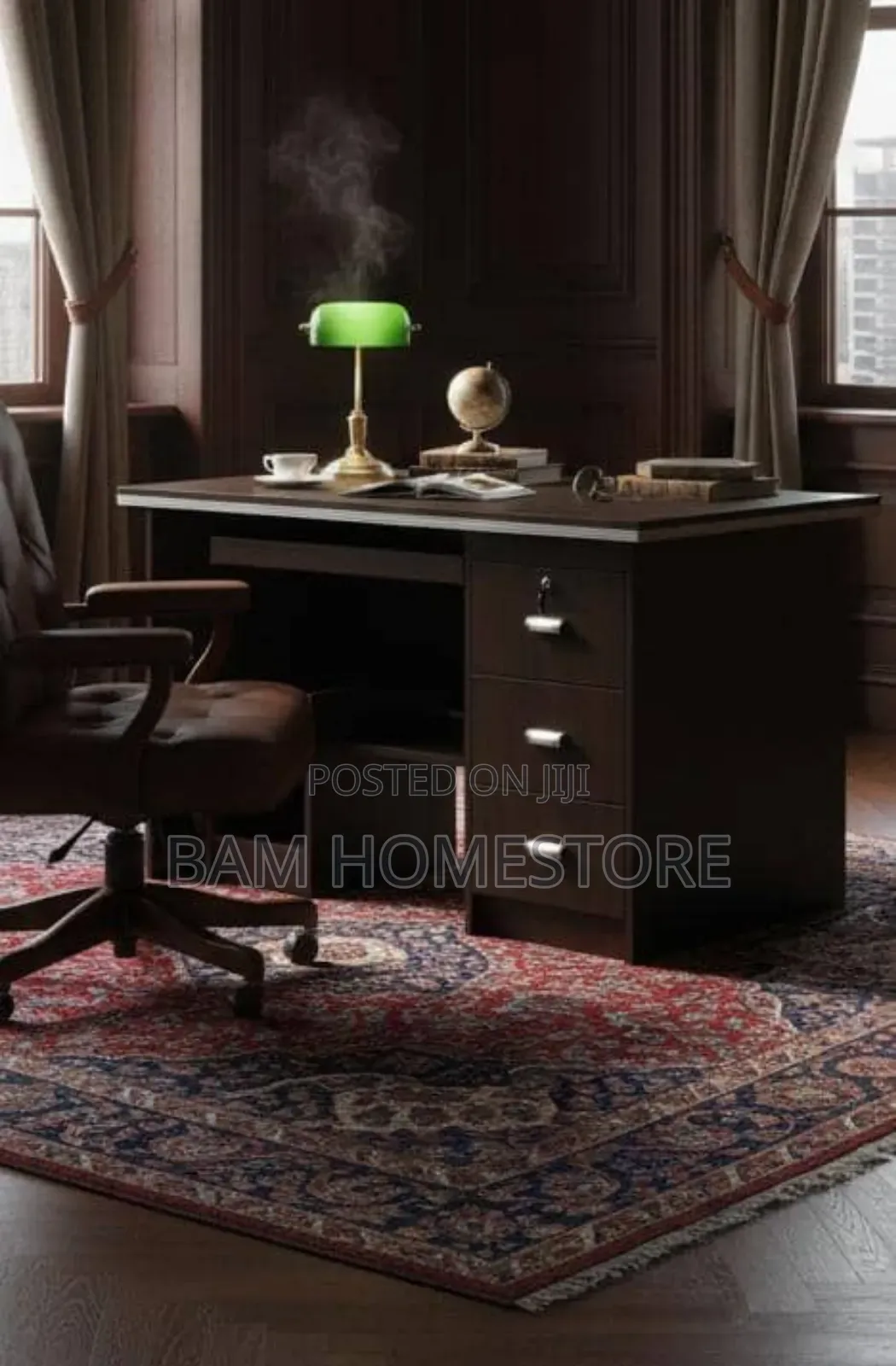 Executive Walnut Office Desk - Modern Workstation With 3 Drawers