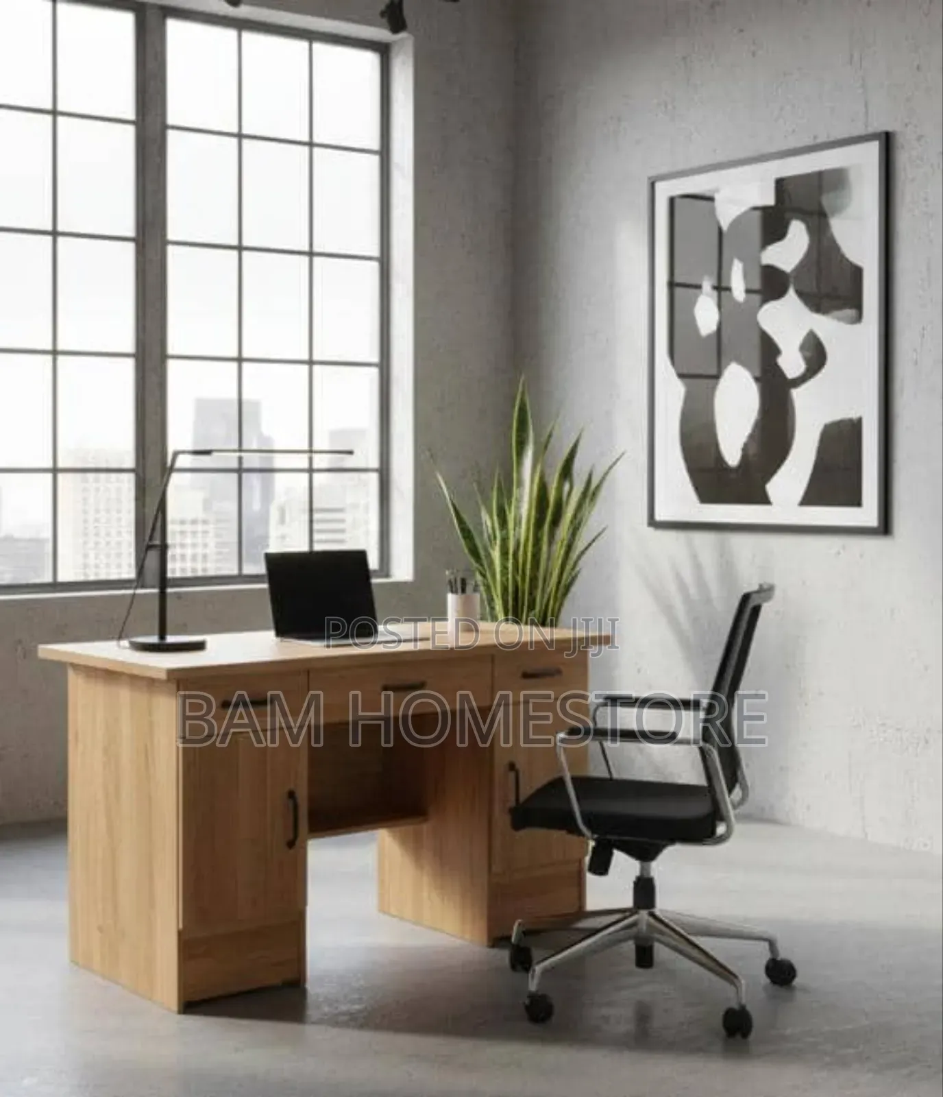 Modern Light Oak Office Desk Elegant Executive Workstation + Storage