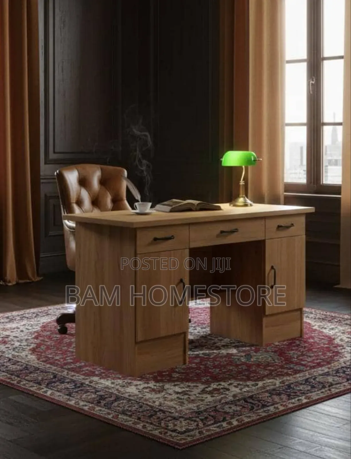 Modern Light Oak Office Desk Elegant Executive Workstation + Storage