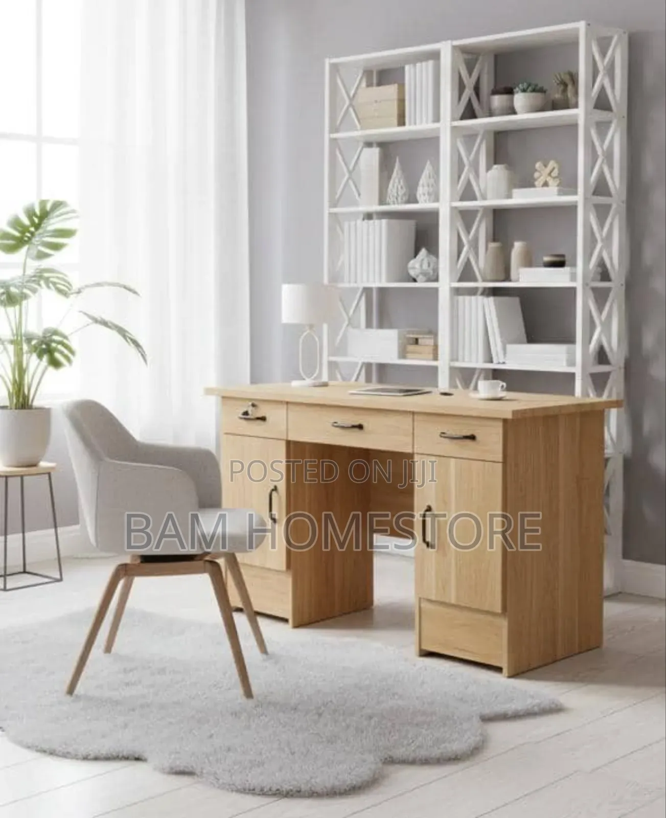 Modern Light Oak Office Desk Elegant Executive Workstation + Storage