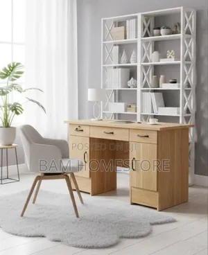 Modern Light Oak Office Desk Elegant Executive Workstation + Storage