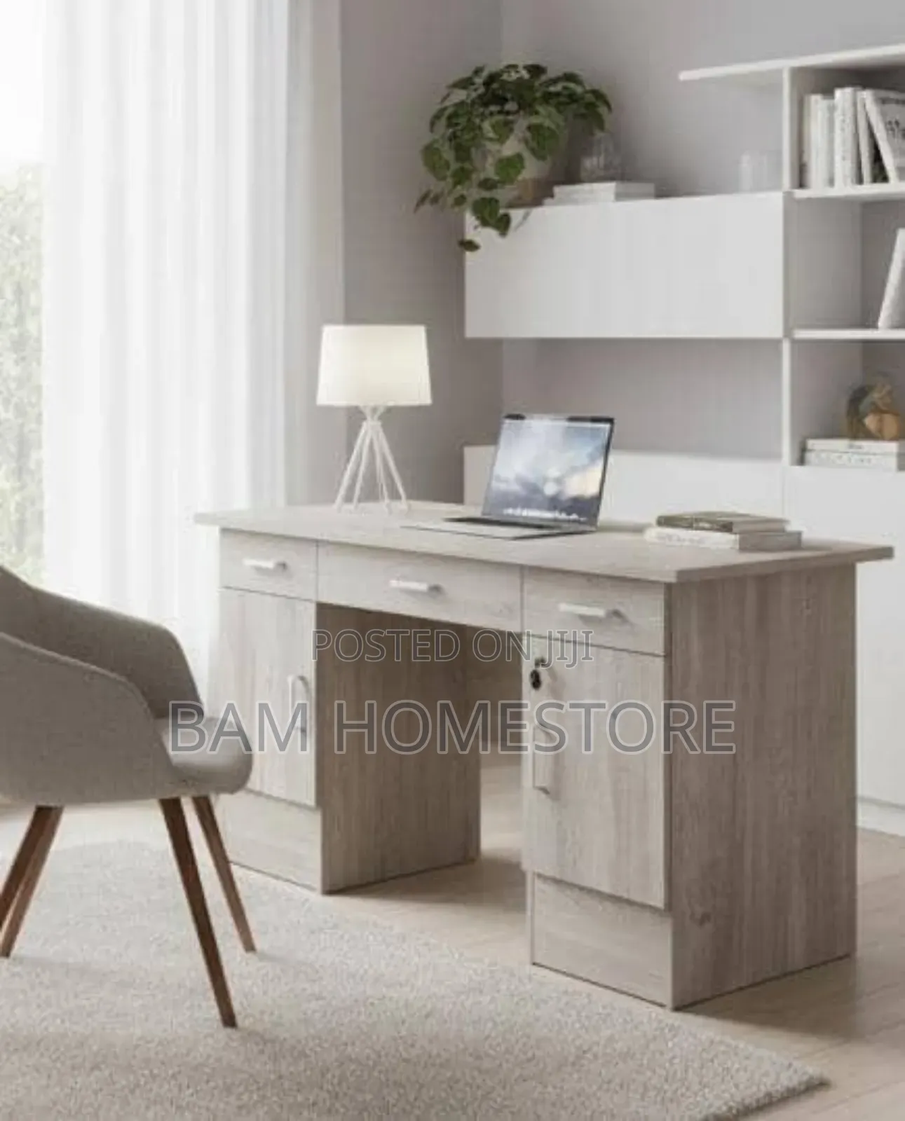 Executive Office Desk - Modern 3-Drawer Workstation With Cabinet