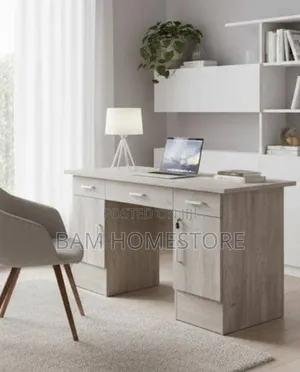 Executive Office Desk - Modern 3-Drawer Workstation With Cabinet