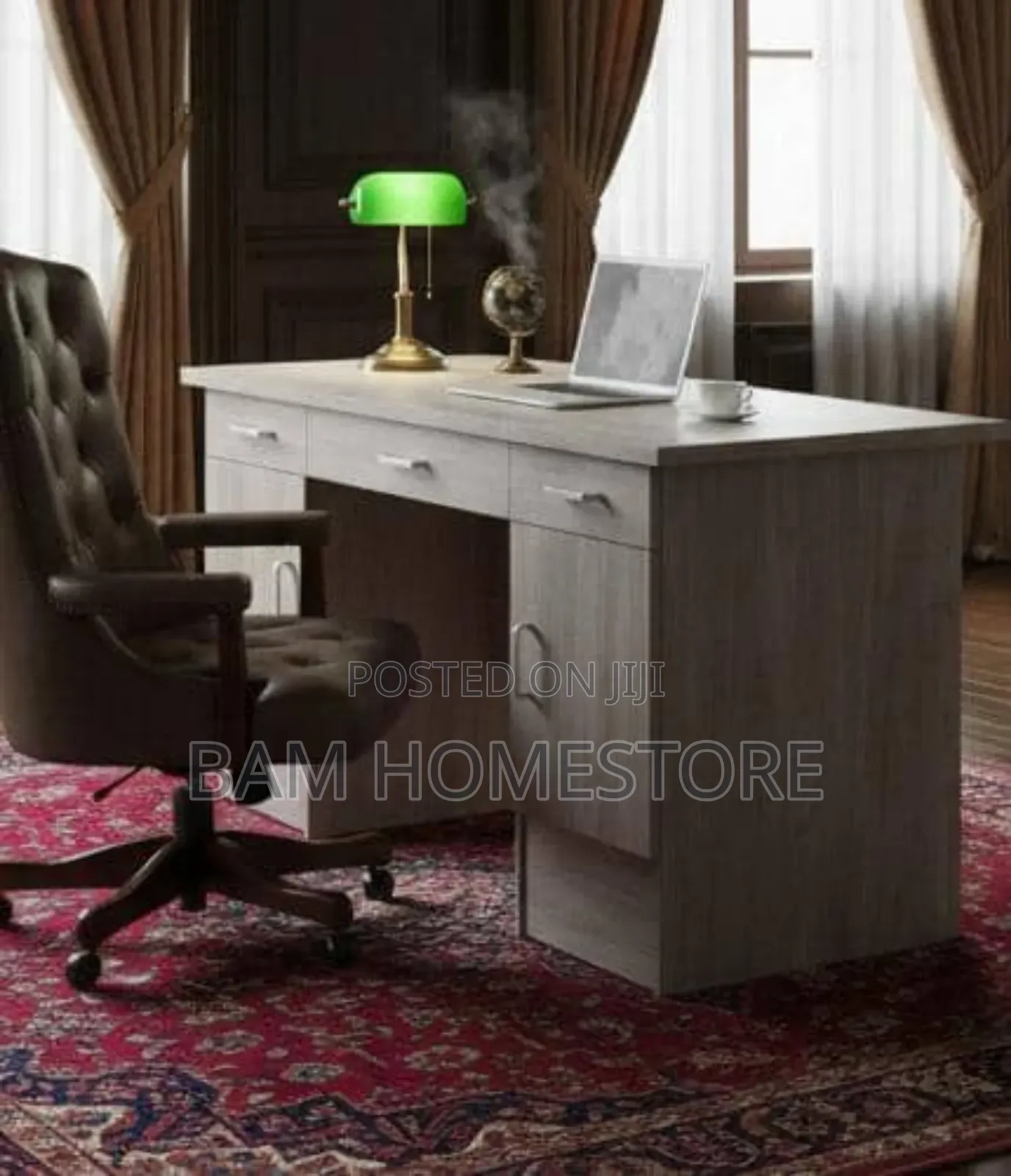 Executive Office Desk - Modern 3-Drawer Workstation With Cabinet