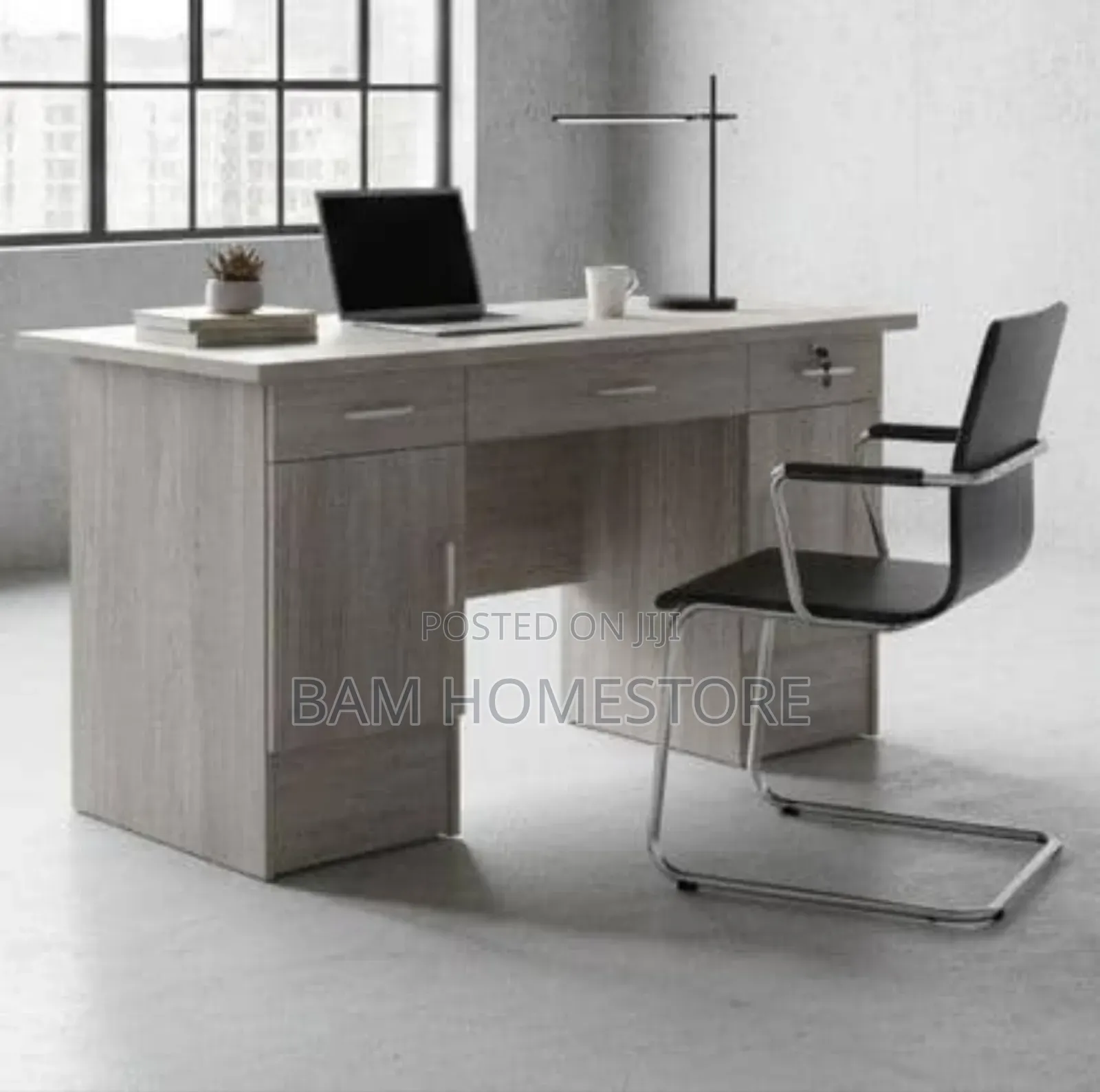 Executive Office Desk - Modern 3-Drawer Workstation With Cabinet