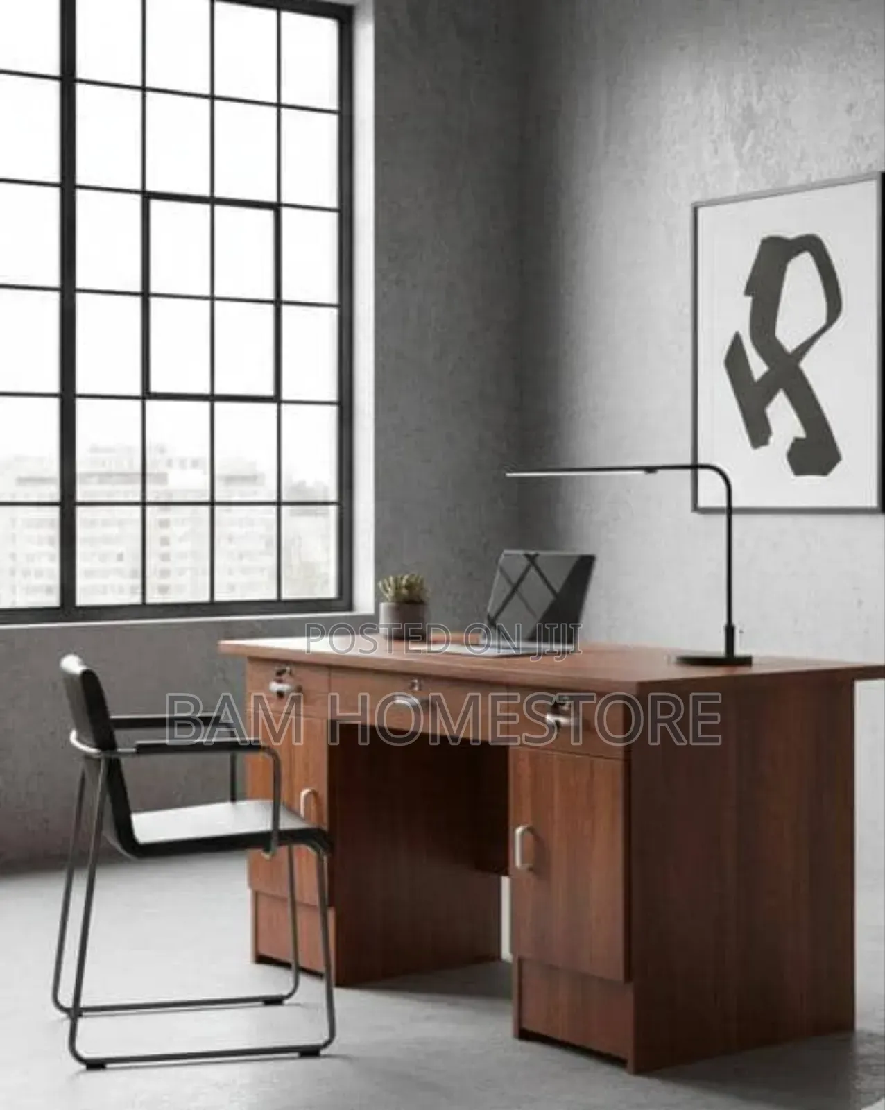 Executive Office Desk - Modern 3-Drawer Workstation With Cabinet