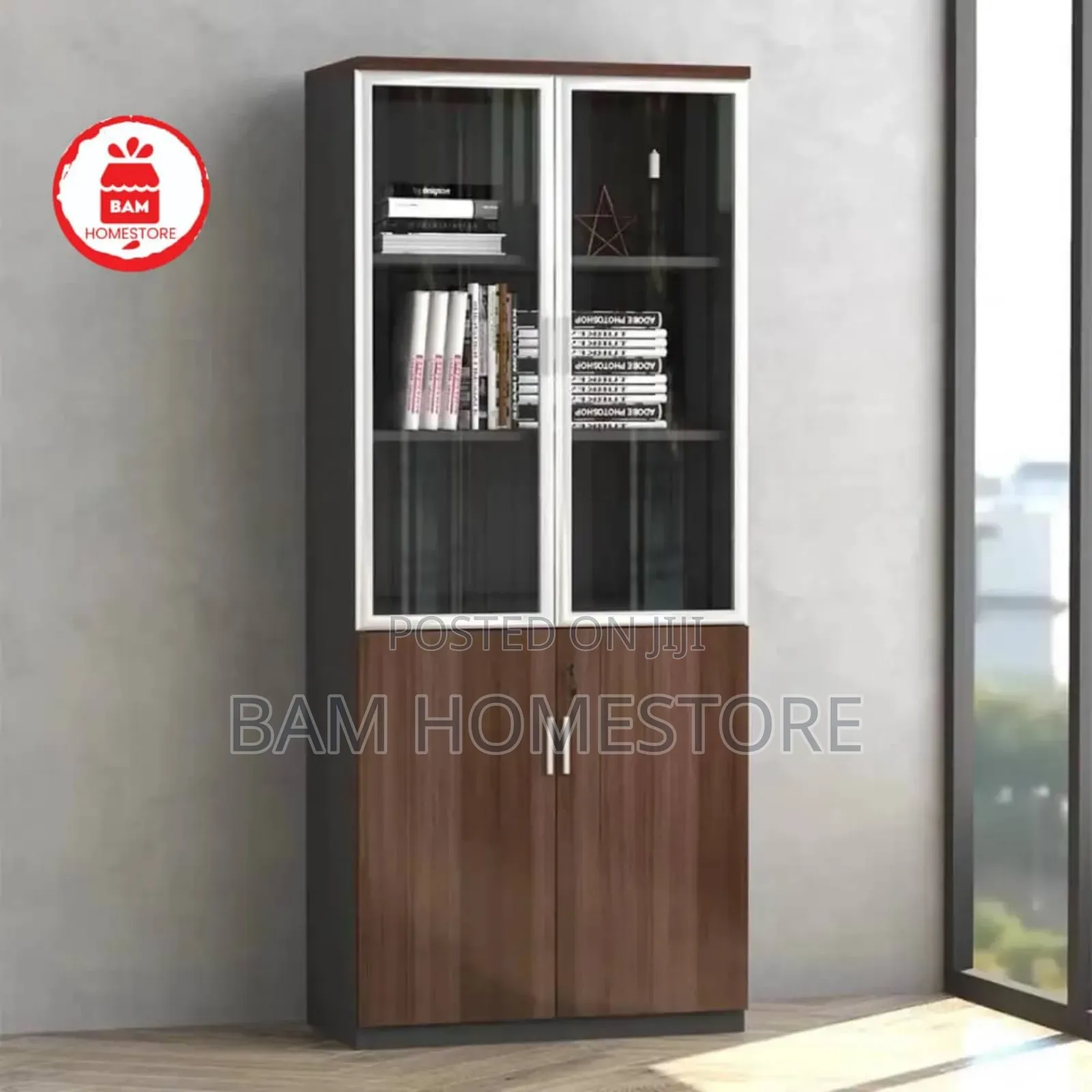Executive 4-Door Office Bookcase - Luxury Glass Filing Cabinet