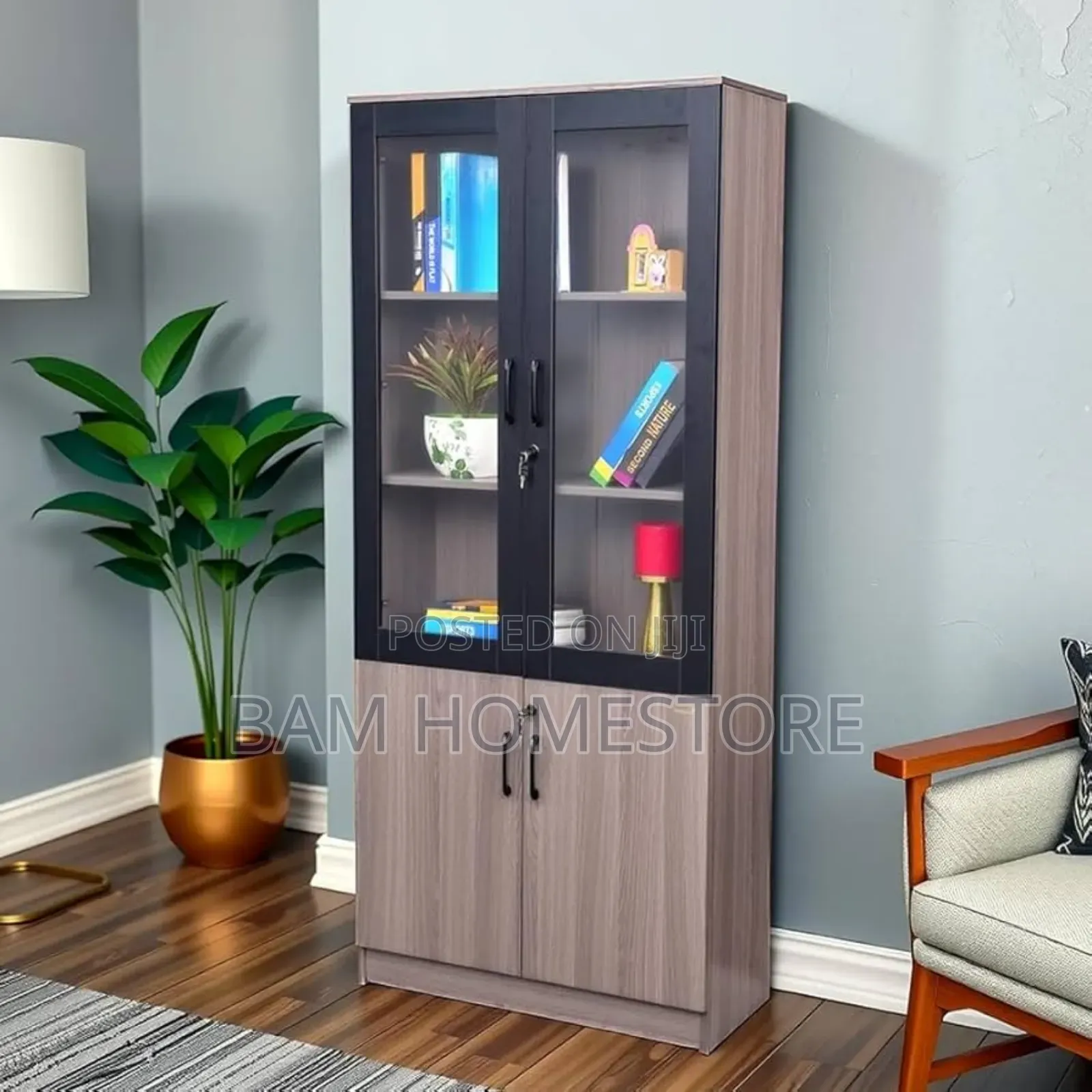 Executive 4-Door Office Bookcase - Luxury Glass Filing Cabinet