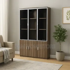 Executive 3-Door Office Bookcase - Modern Glass Filing Cabinet