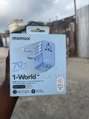 World+ 3-port Travel Gan Charger With Built-in Usb-c Cable 70w