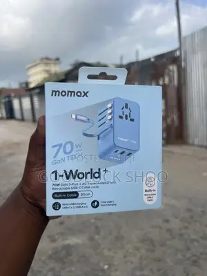 World+ 3-port Travel Gan Charger With Built-in Usb-c Cable 70w