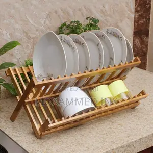 Two-tier Collapsible Bamboo Dish Drying Rack.