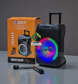 Zhy 1209 Rechargeable Wireless Speaker 2 Mic Matangazo Ya Biashara N.K