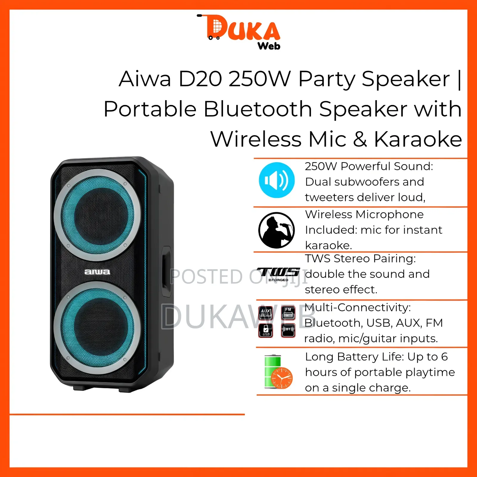 Aiwa D20 250w Portable Party Speaker