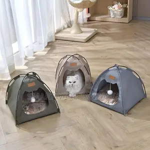 Portable Cat Tent House Pet Camping Shelter With Hanging Toy Ball