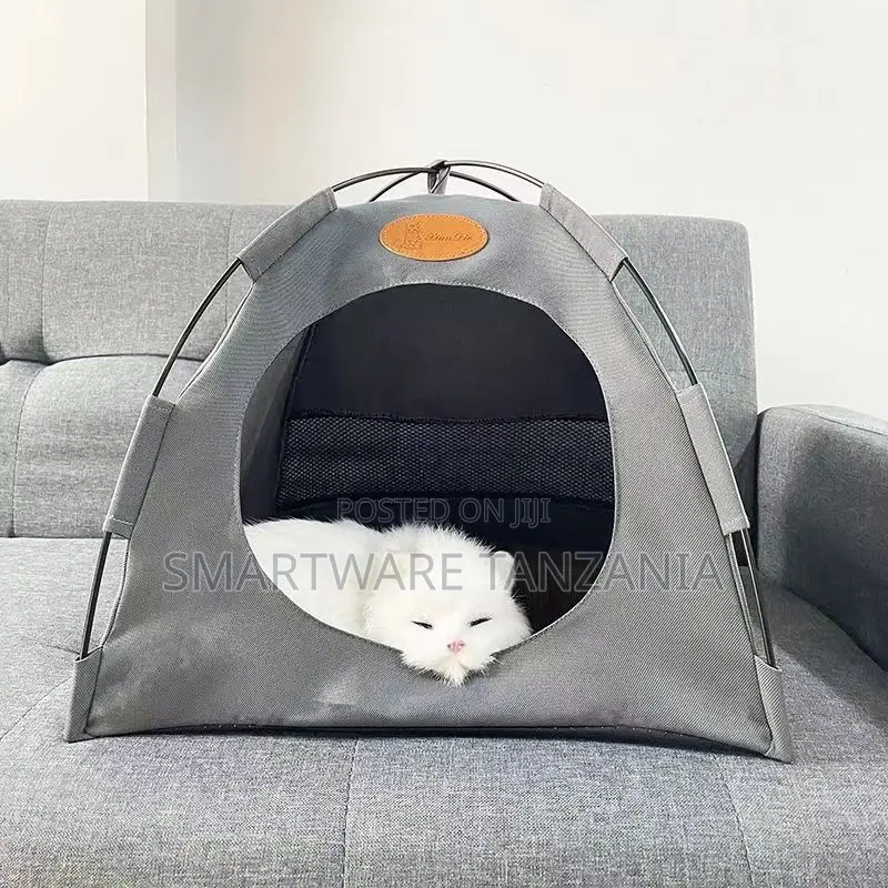 Premium Cat Tent With Mesh Door Indoor Pet Hideaway Gray Shelter