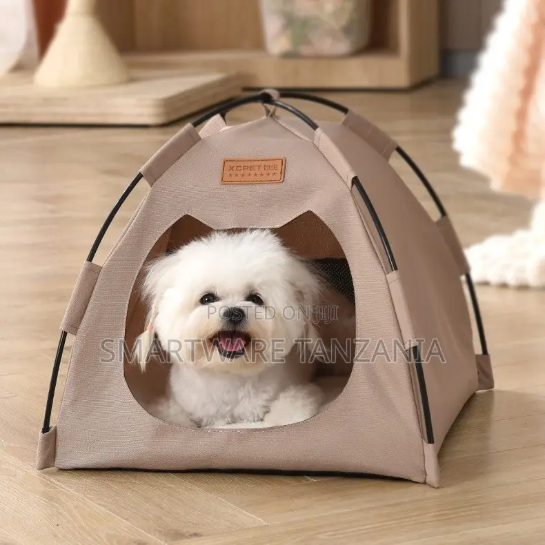 Small Dog Cat Tent Bed Indoor Pet House Beige for Puppy and Kitty