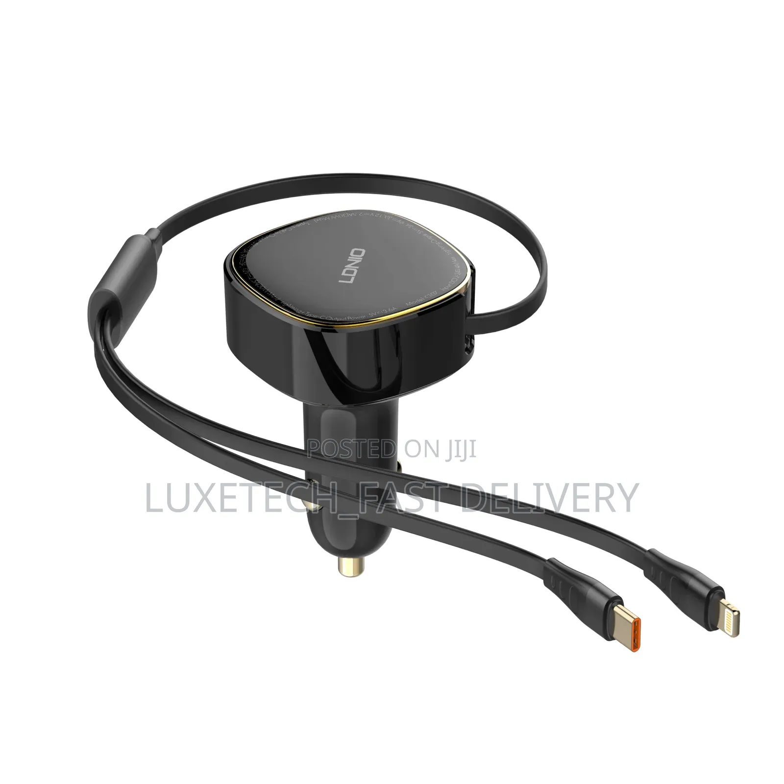Ldnio C107 30w High-Power 2-in-1 Car Charger With a Retractable Cable