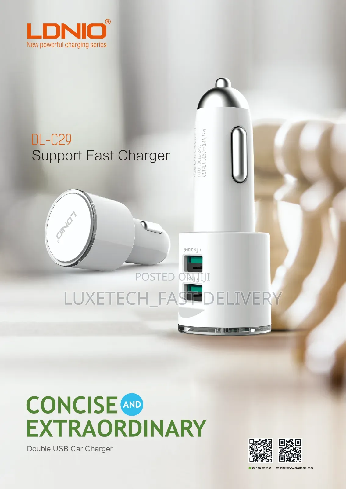 Ldnio Dl-C29 Dual Usb Port Fast Car Charger