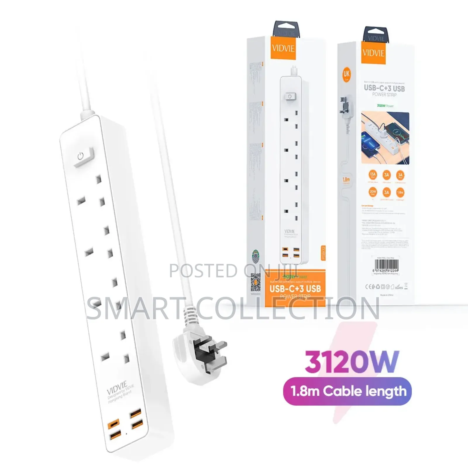 Vidvie Extension Cable 1.8m With 3 Usb 3a Output