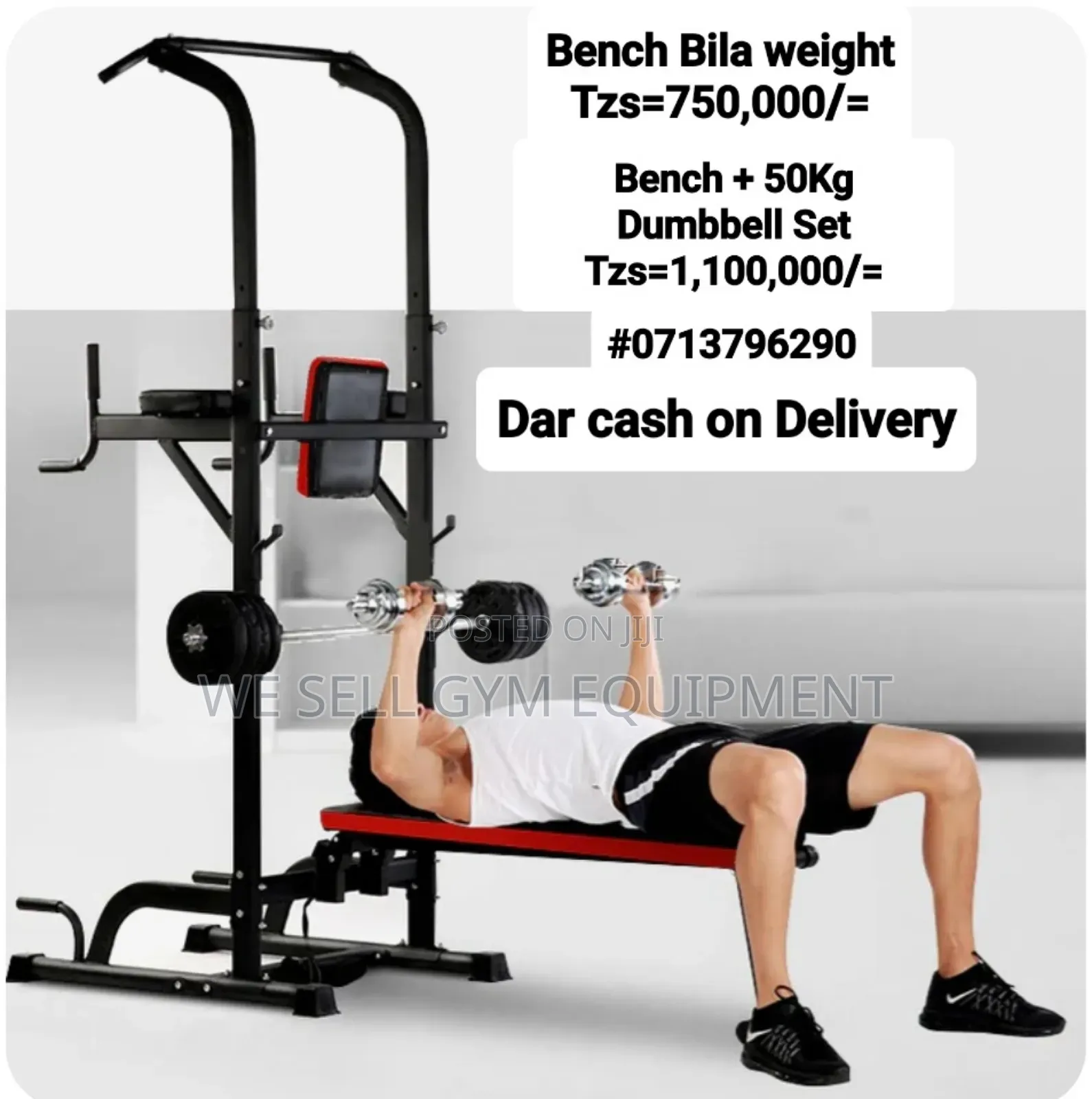 Power Tower Bench With 50kg Dumbbells Set